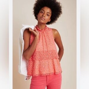 NWT Sundays in Brooklyn Haote Brode Floras Ruffle Peplum Tangerine Daisy Top XS
